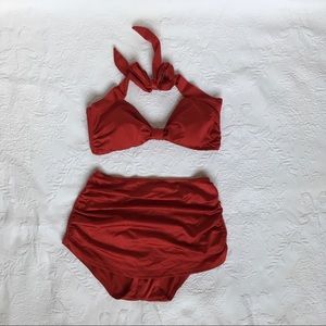 Esther Williams Retro Red Halter Swim Suit Sz 10